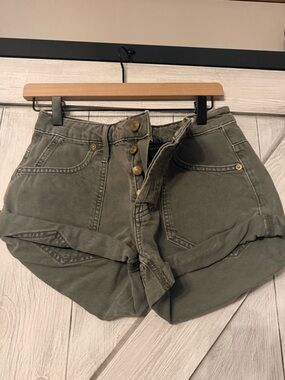 We The Free High-Rise Olive Green Button-Front Shorts